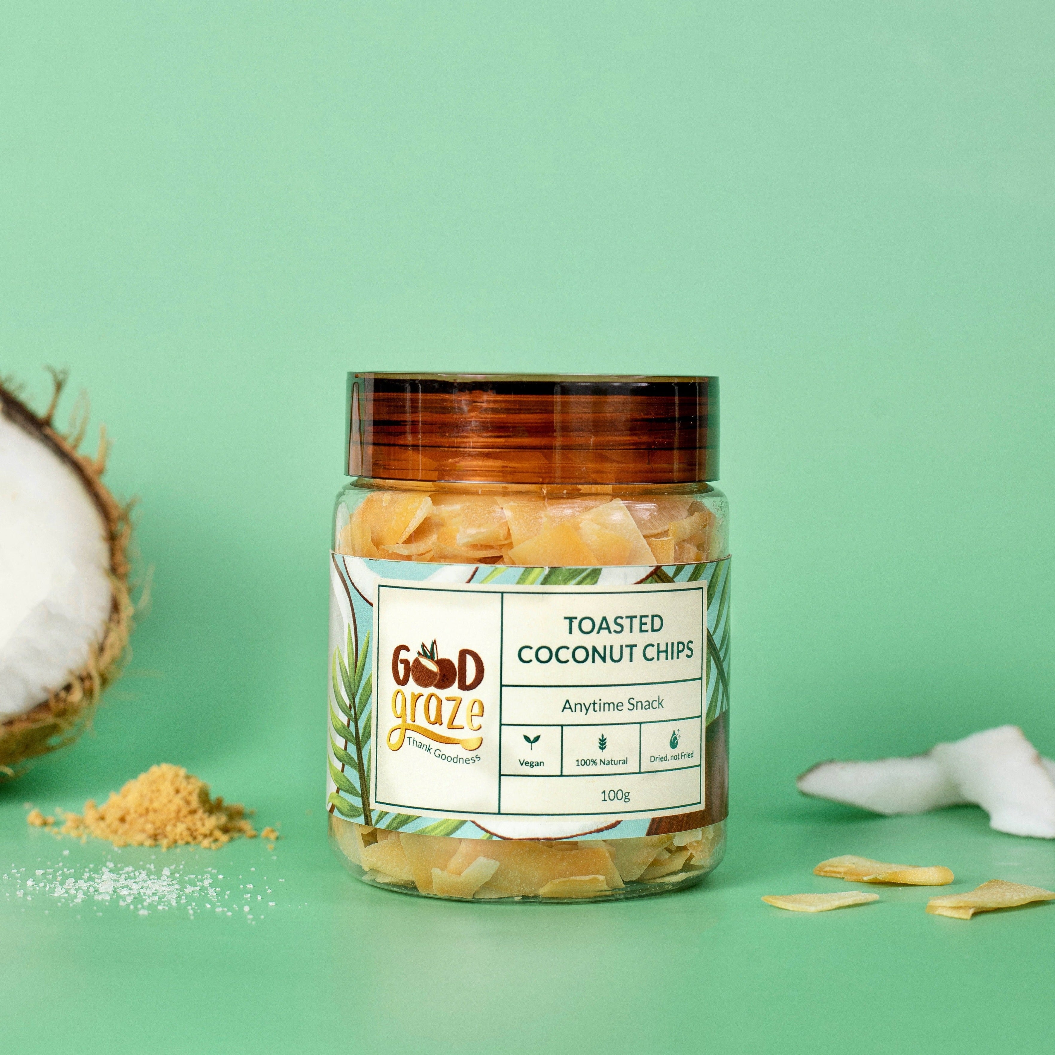Crunchy toasted coconut chips in a 200g pack