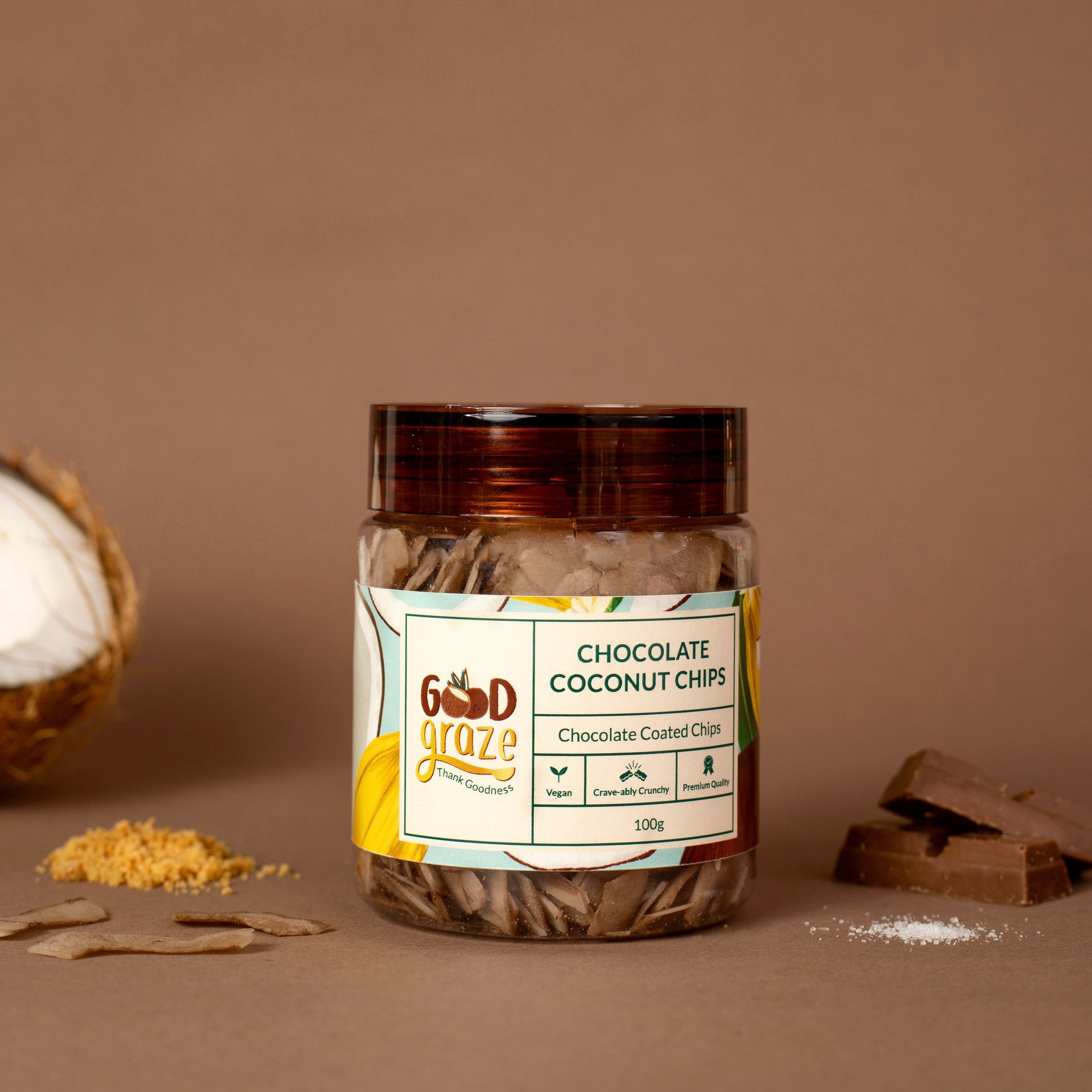 Coconut chips lightly coated with chocolate