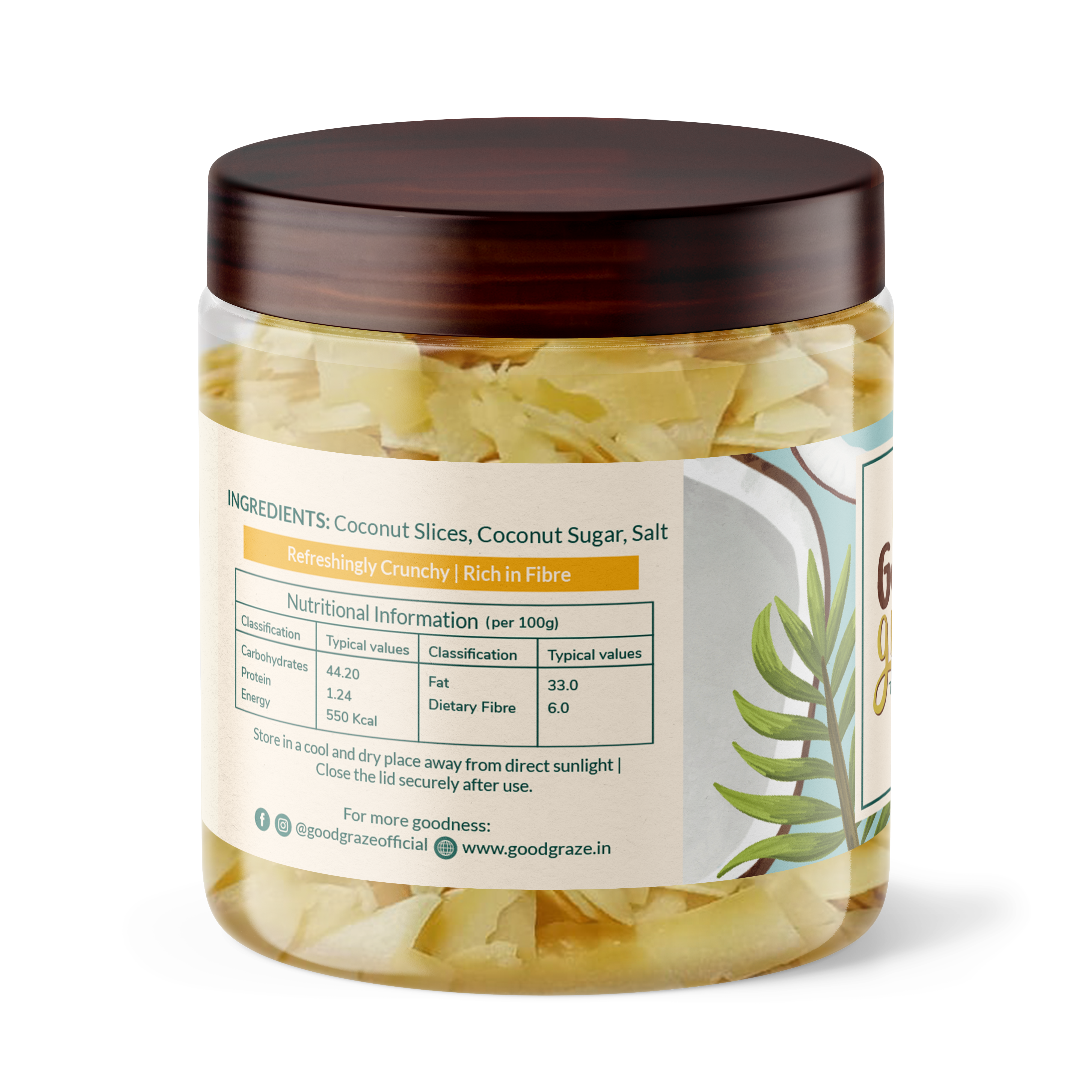 Healthy coconut chips made from thin coconut slices