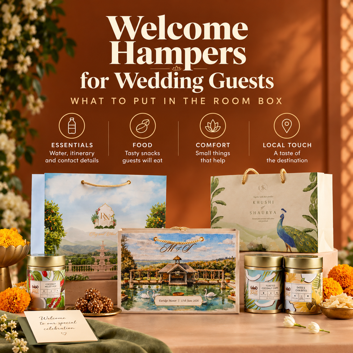 Good Graze The Wedding Edit favour hamper used as a wedding guest welcome box