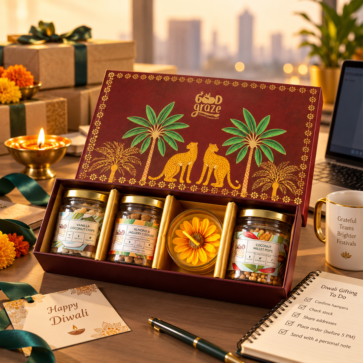 Good Graze Emerald Canopy healthy snack gift hamper, a ready-to-ship corporate Diwali gift