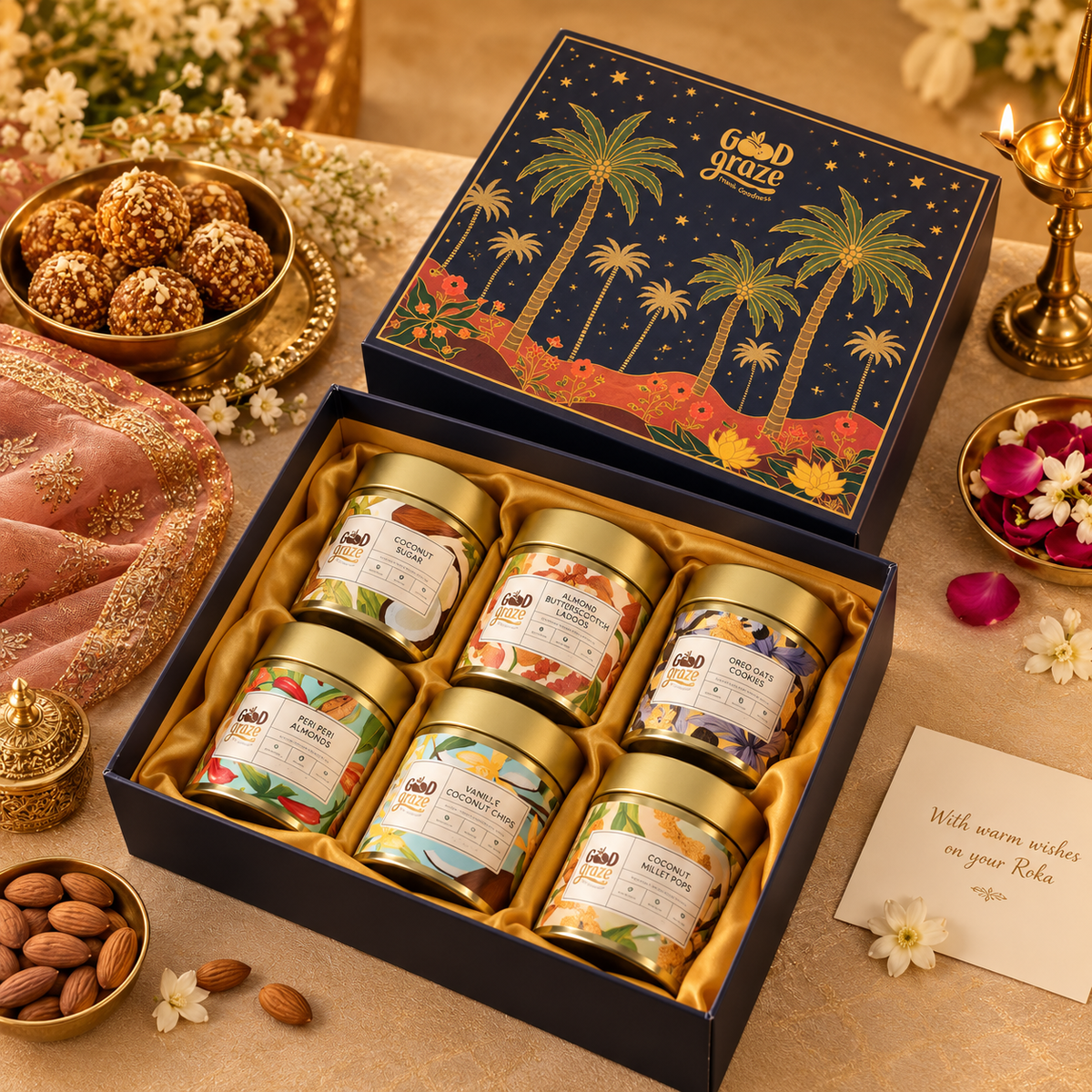 Good Graze Midnight Bloom Grande premium hamper for roka and engagement gifting to the groom's family